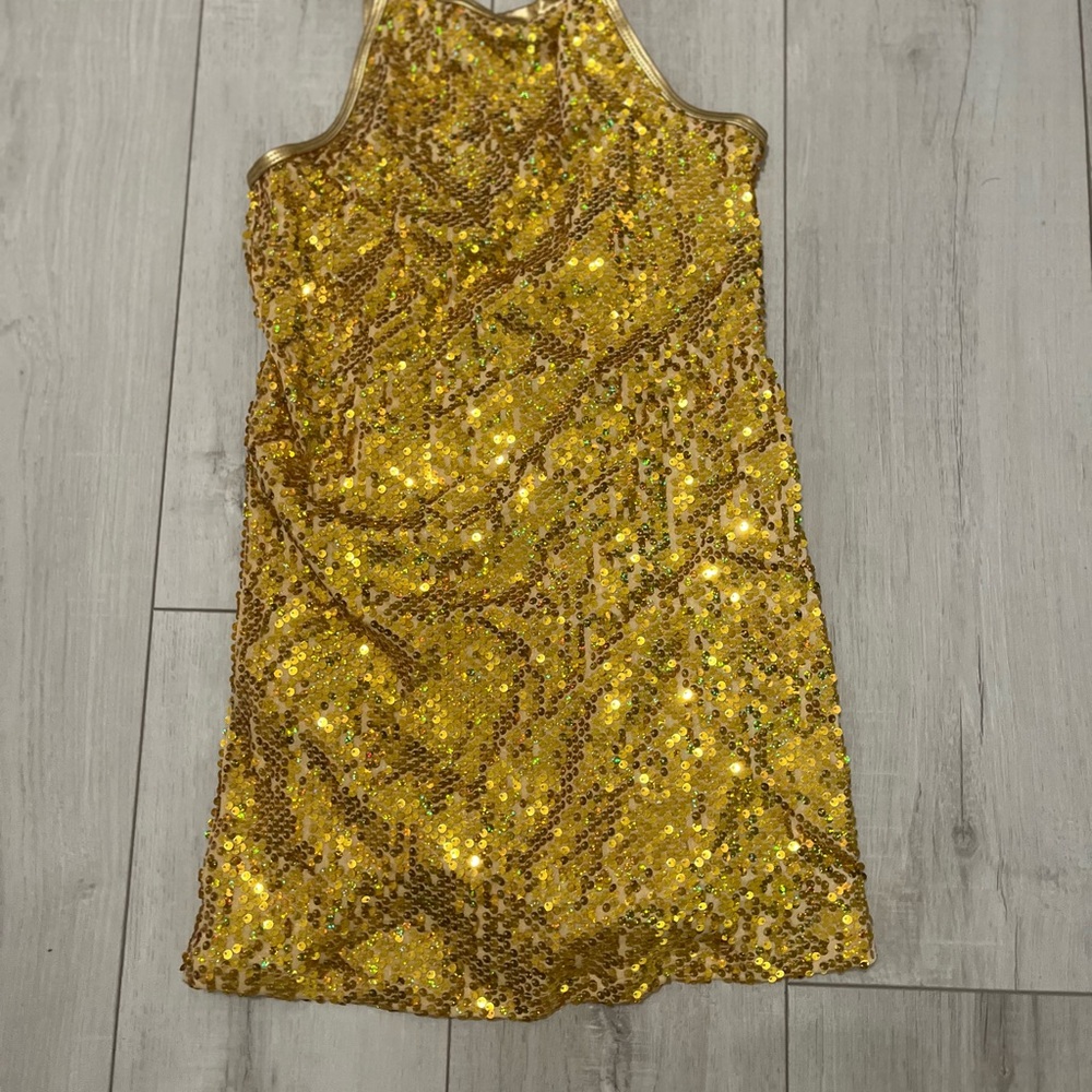 Gold Sequin Halter Dress